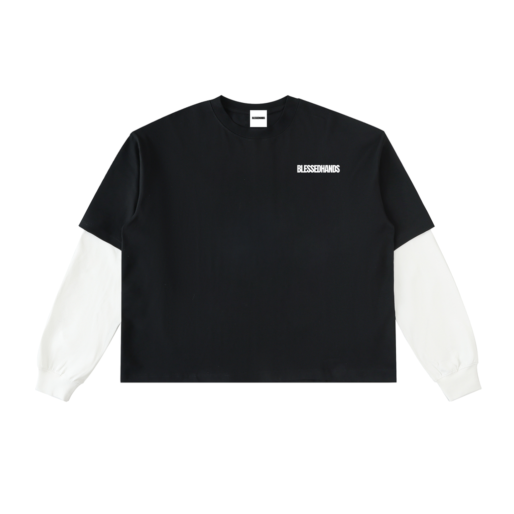 Layered Contrast Sleeve Cotton T-Shirt (Copy)