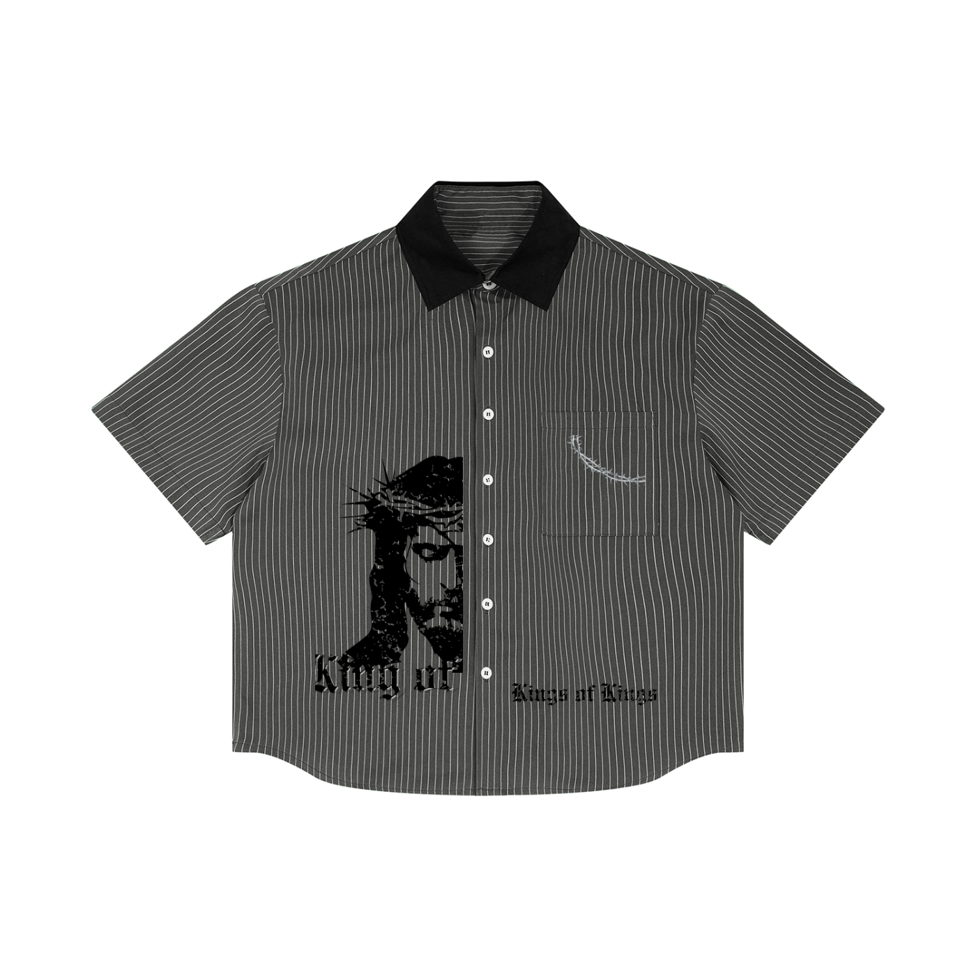Unisex Striped Boxy Contrast Collar Shirt